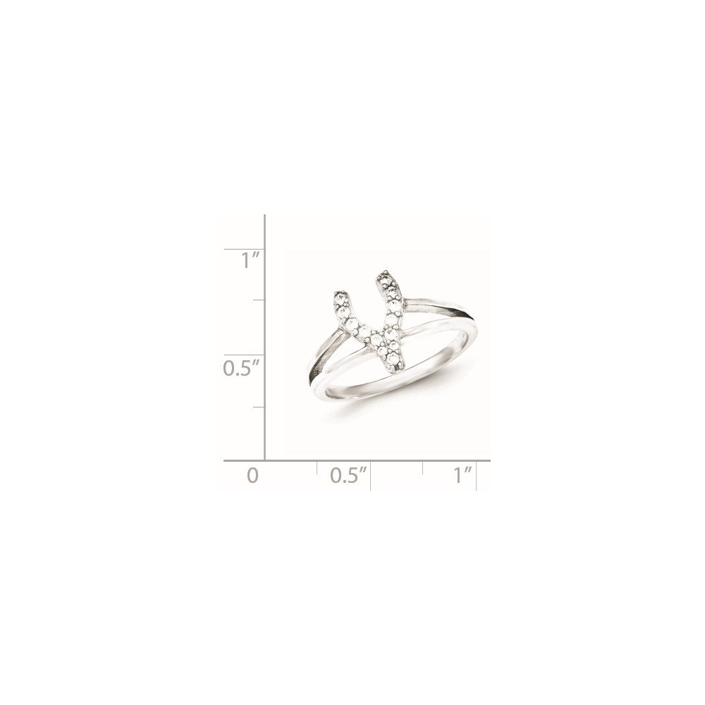 Sterling Silver Polished CZ Wishbone Ring