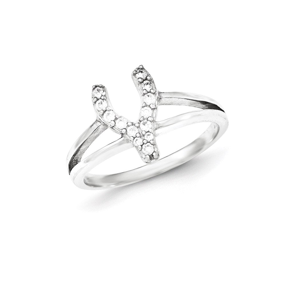 Sterling Silver Polished CZ Wishbone Ring