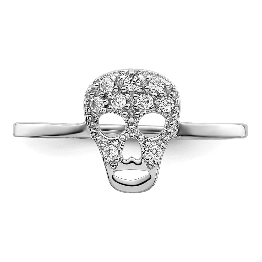 Sterling Silver Rhodium-plated CZ Skull Ring