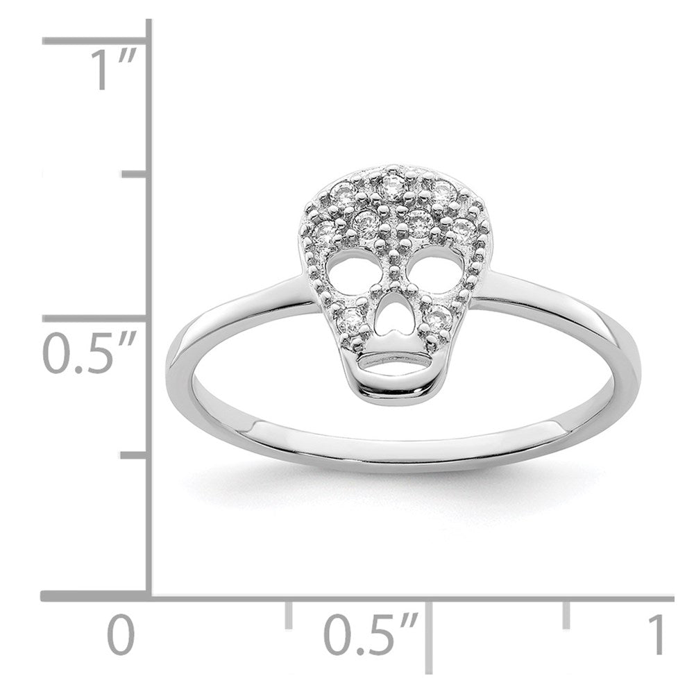 Sterling Silver Rhodium-plated CZ Skull Ring