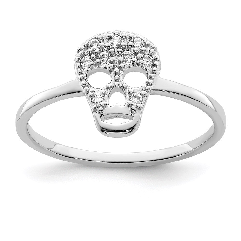 Sterling Silver Rhodium-plated CZ Skull Ring