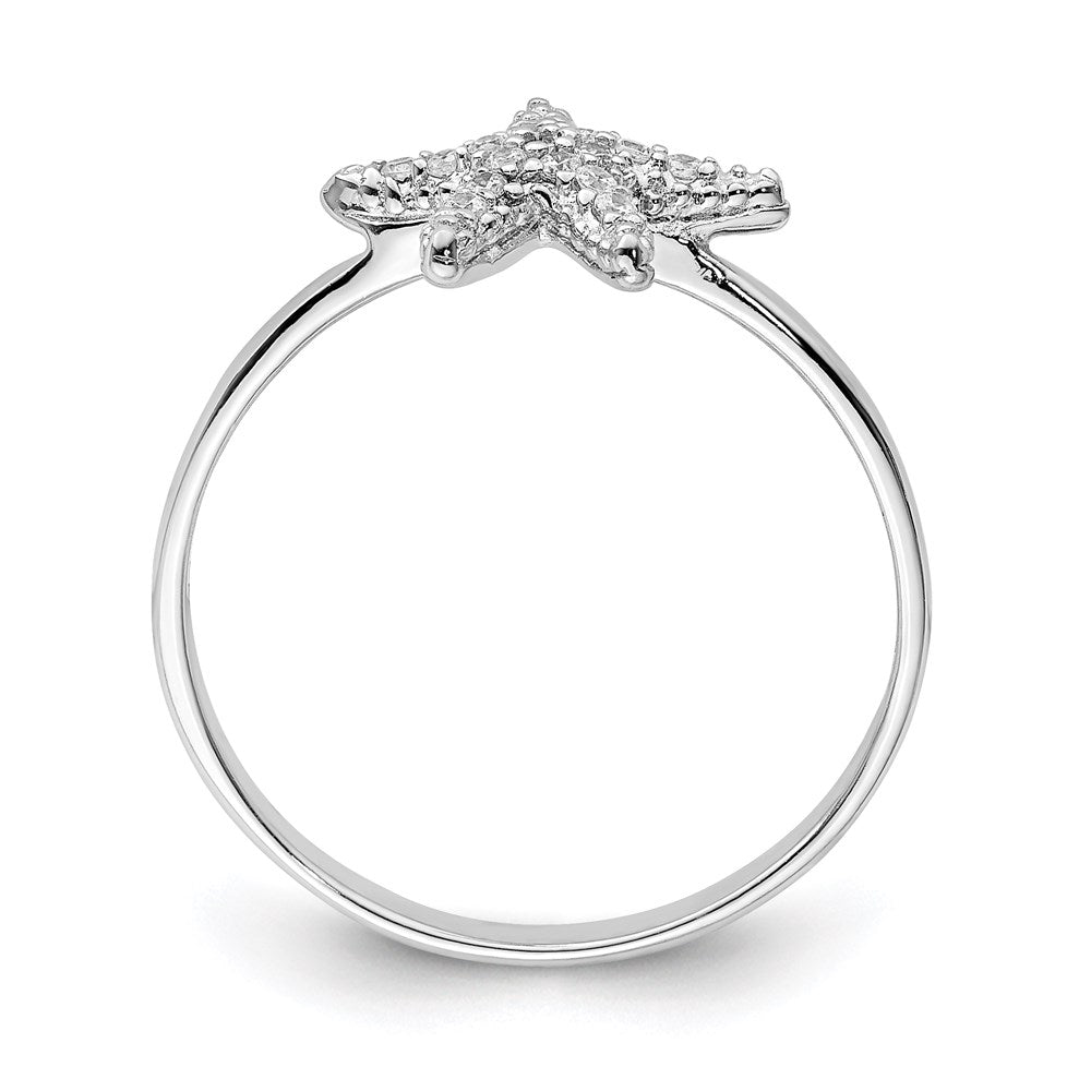 Sterling Silver Rhodium-plated Polished CZ Starfish Ring