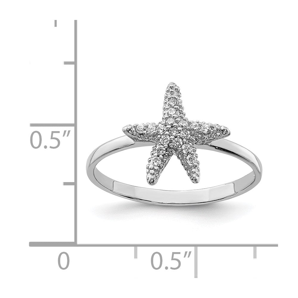 Sterling Silver Rhodium-plated Polished CZ Starfish Ring