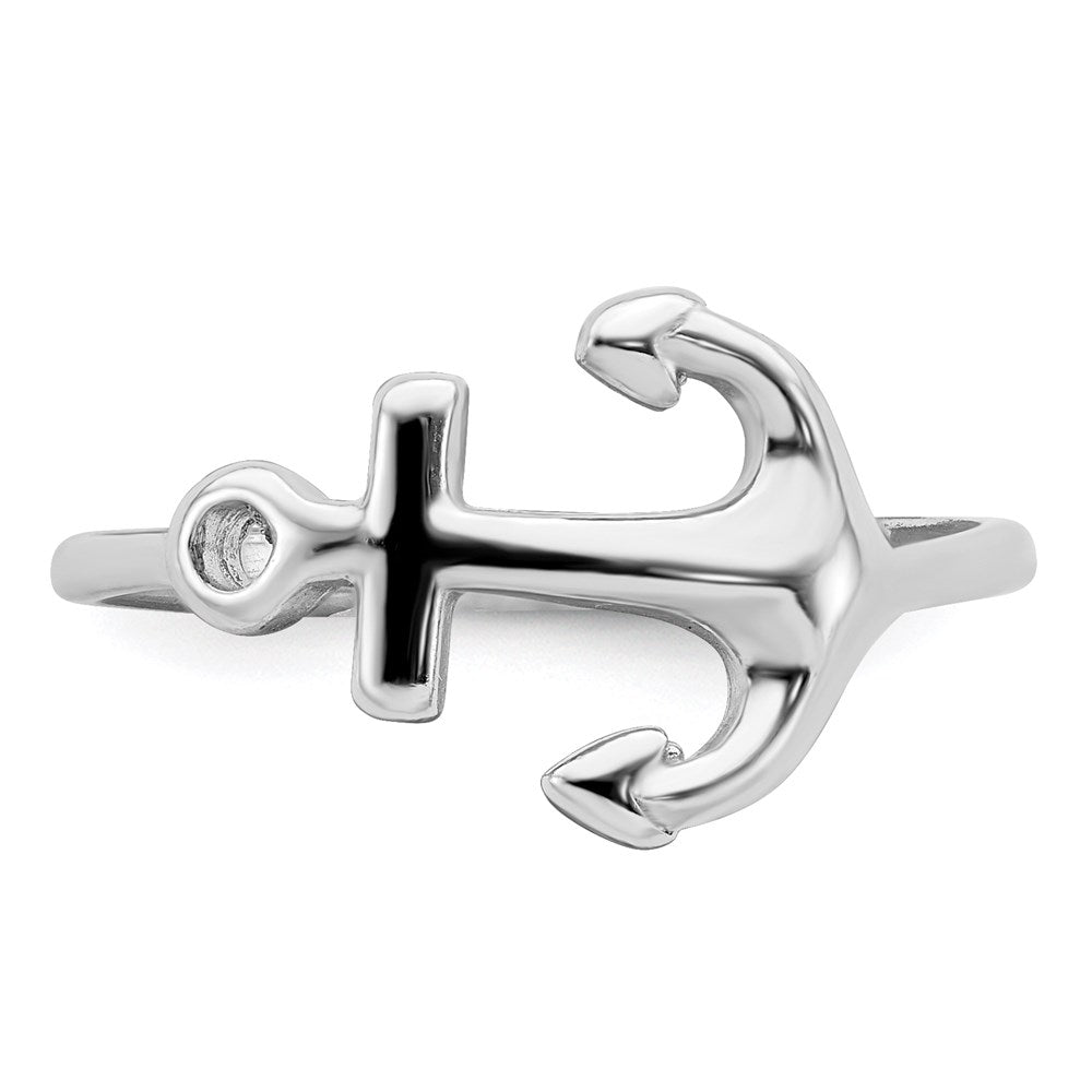 Sterling Silver Rhodium-plated Polished Anchor Ring