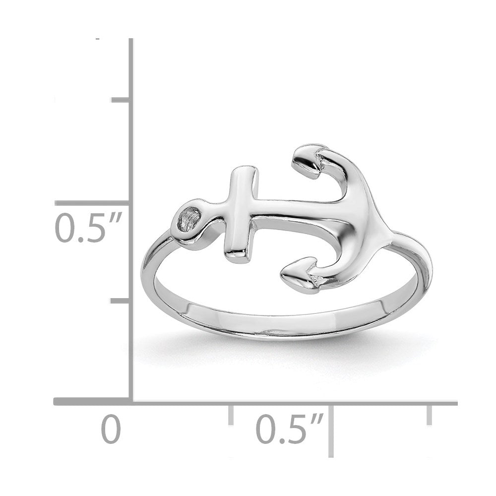 Sterling Silver Rhodium-plated Polished Anchor Ring