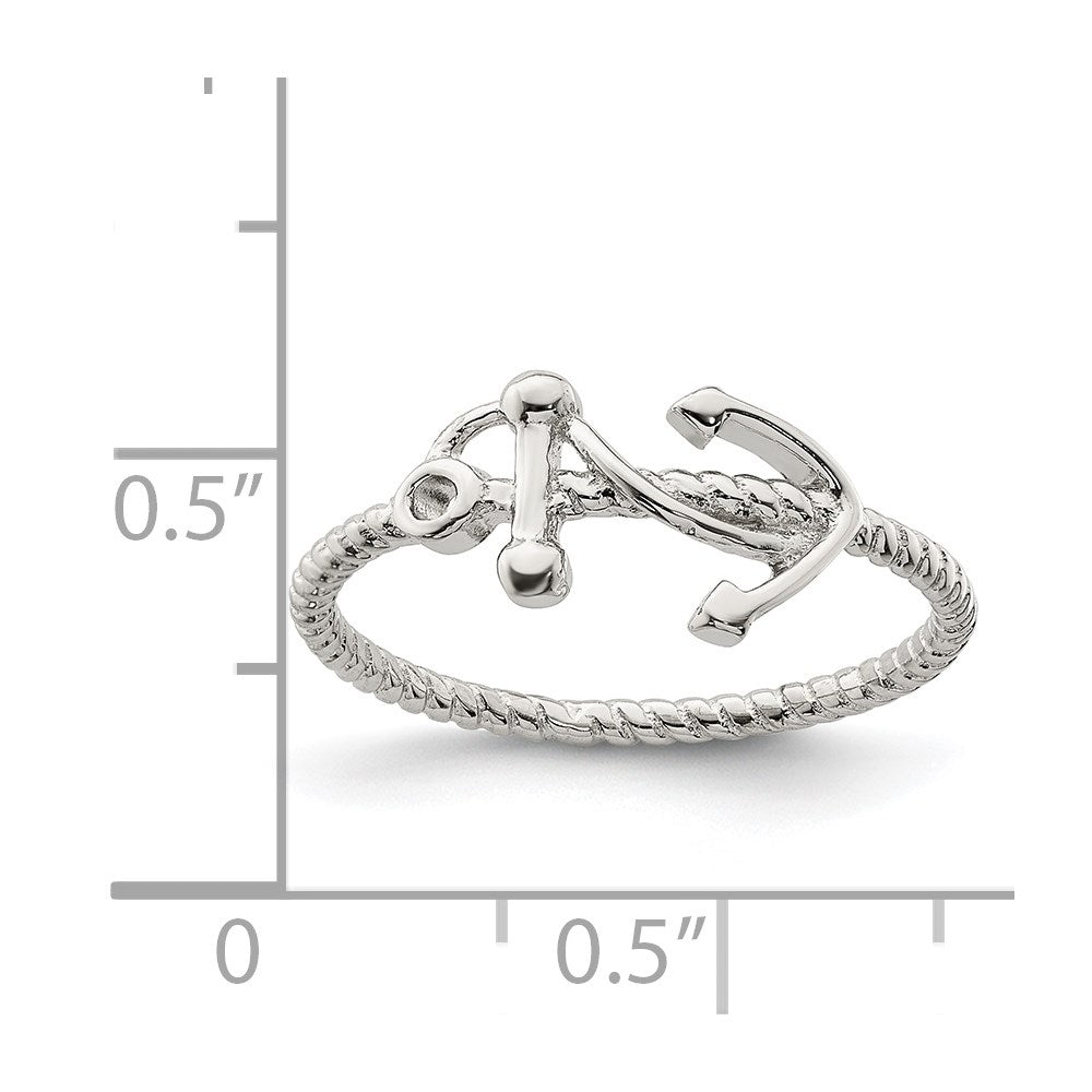 Sterling Silver Rhodium-plated Polished Anchor Ring