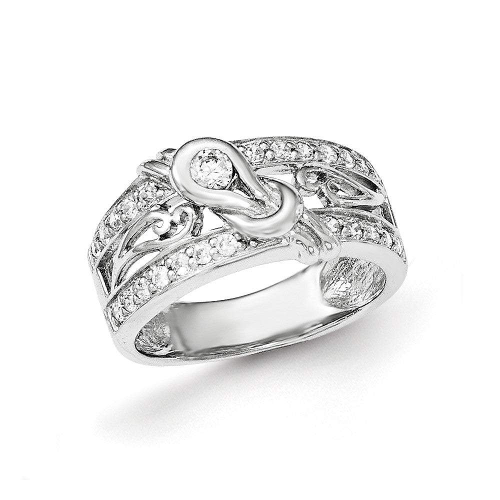 Sterling Silver Rhodium-plated w/CZ Ring