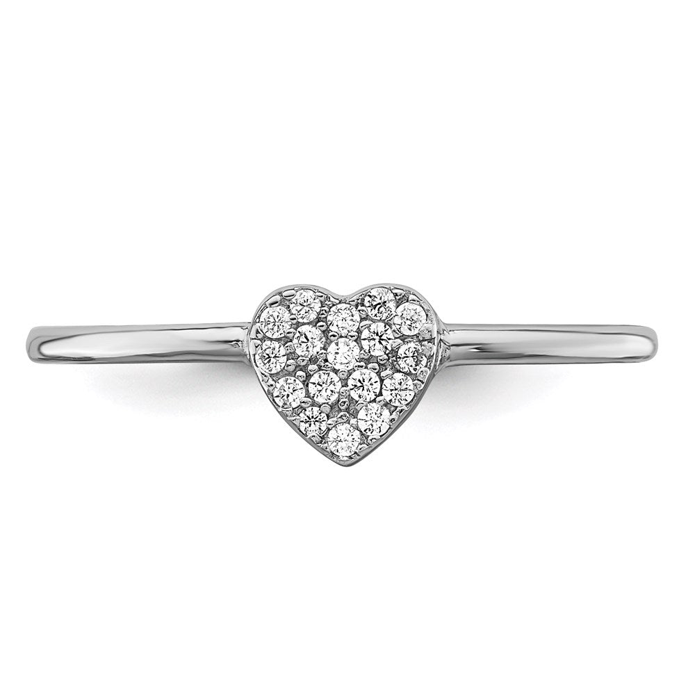 Sterling Silver Rhodium-plated Polished CZ Heart Ring