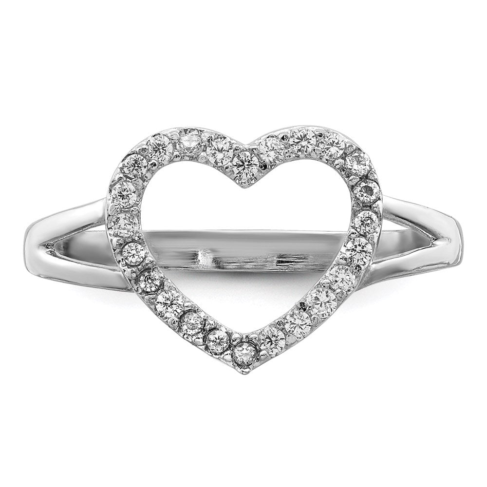 Sterling Silver Rhodium-plated Polished CZ Heart Ring