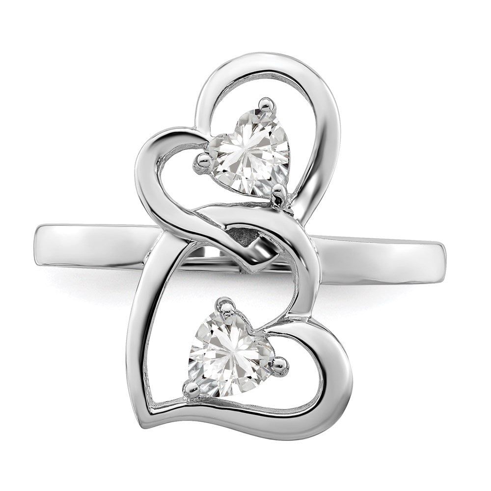 Sterling Silver Rhodium-plated CZ Double Heart Ring