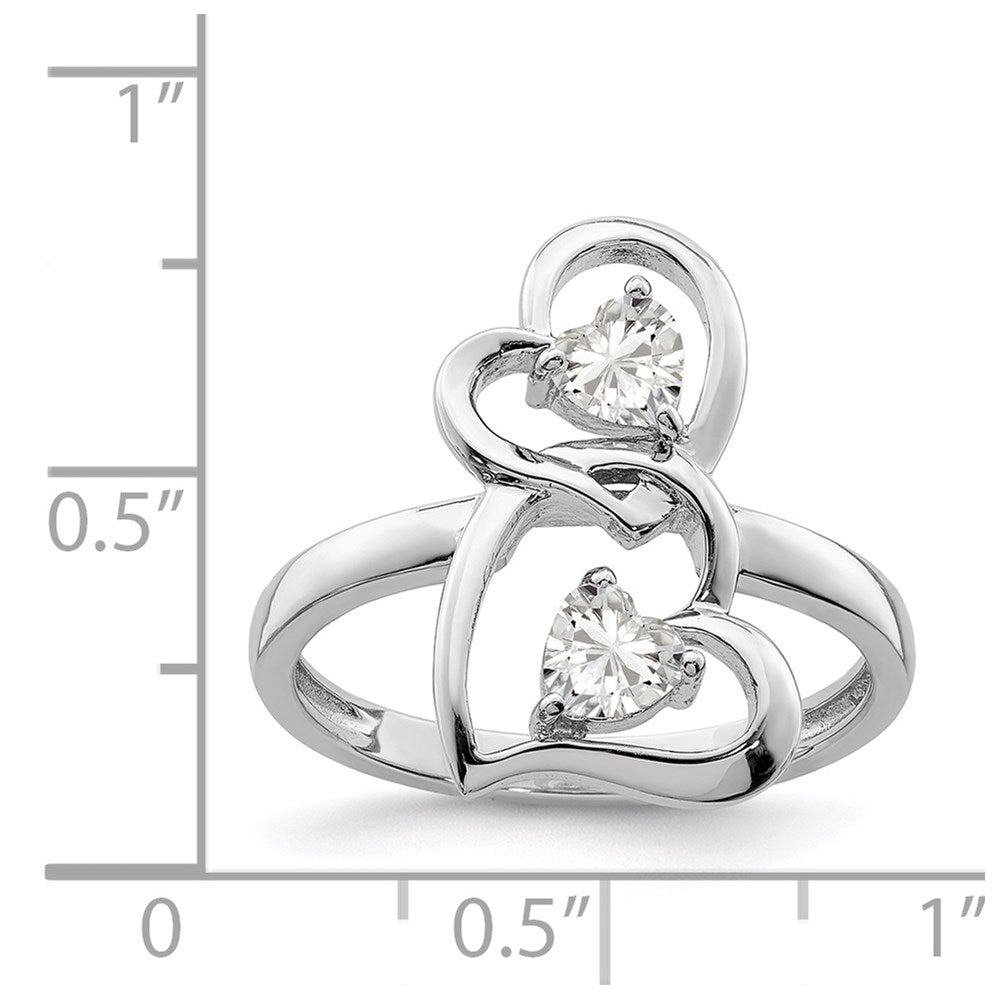 Sterling Silver Rhodium-plated CZ Double Heart Ring