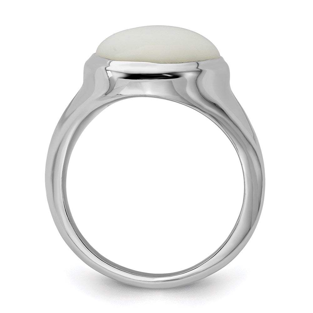 Sterling Silver Rhodium-plated White Agate Ring