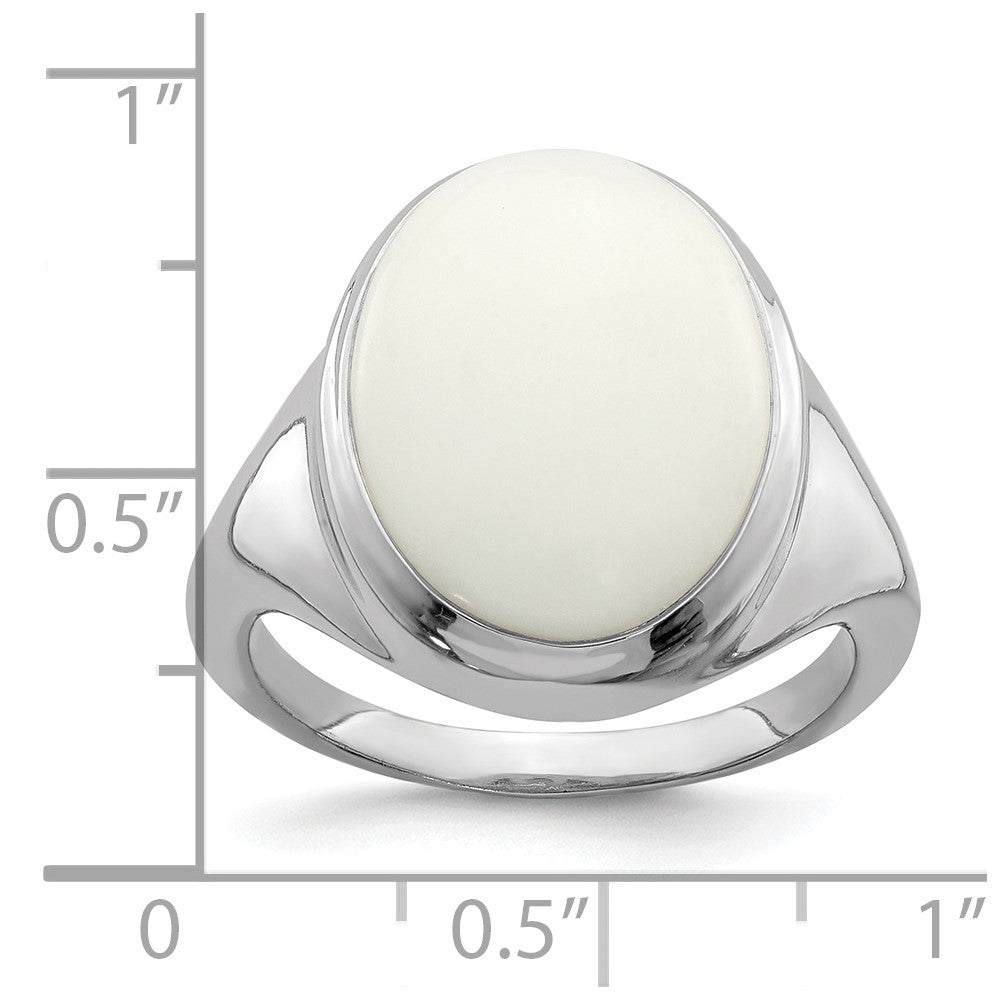 Sterling Silver Rhodium-plated White Agate Ring