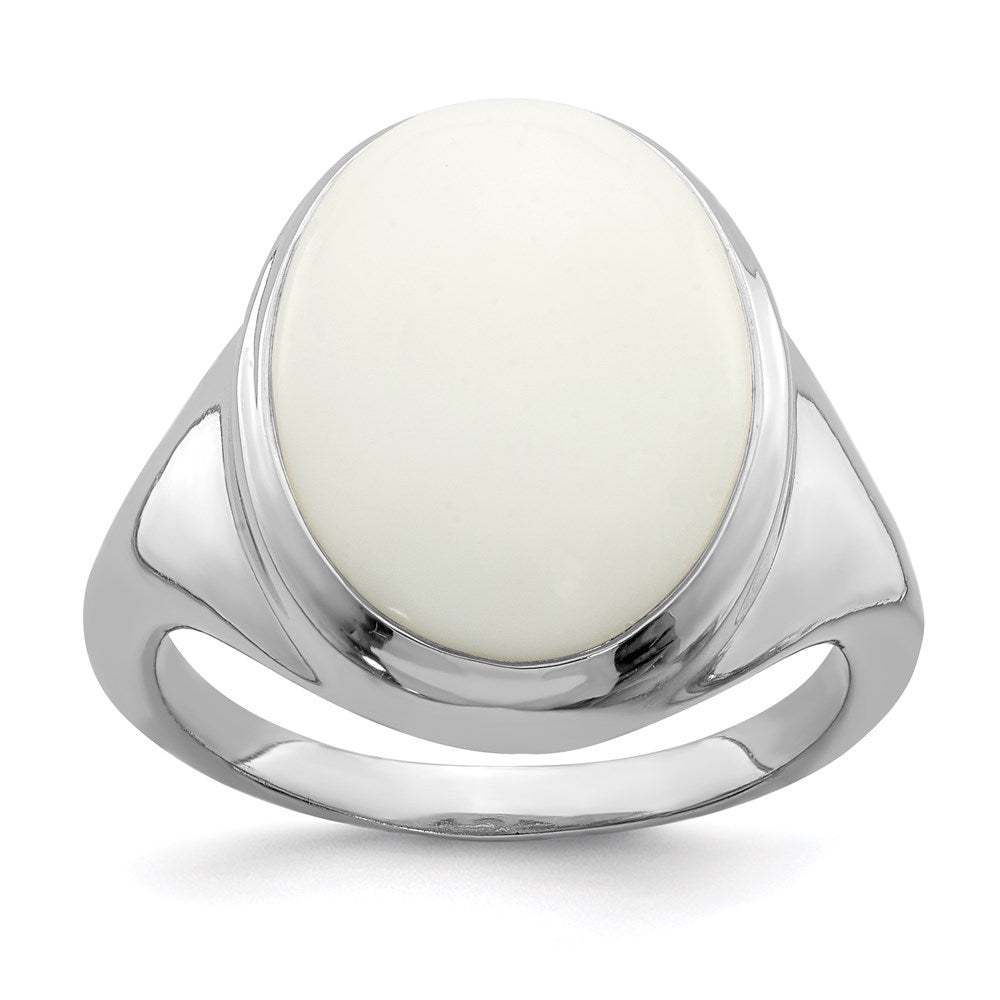 Sterling Silver Rhodium-plated White Agate Ring