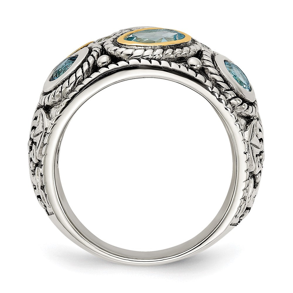 Sterling Silver w/14k Gold and Blue Topaz Fancy Ring