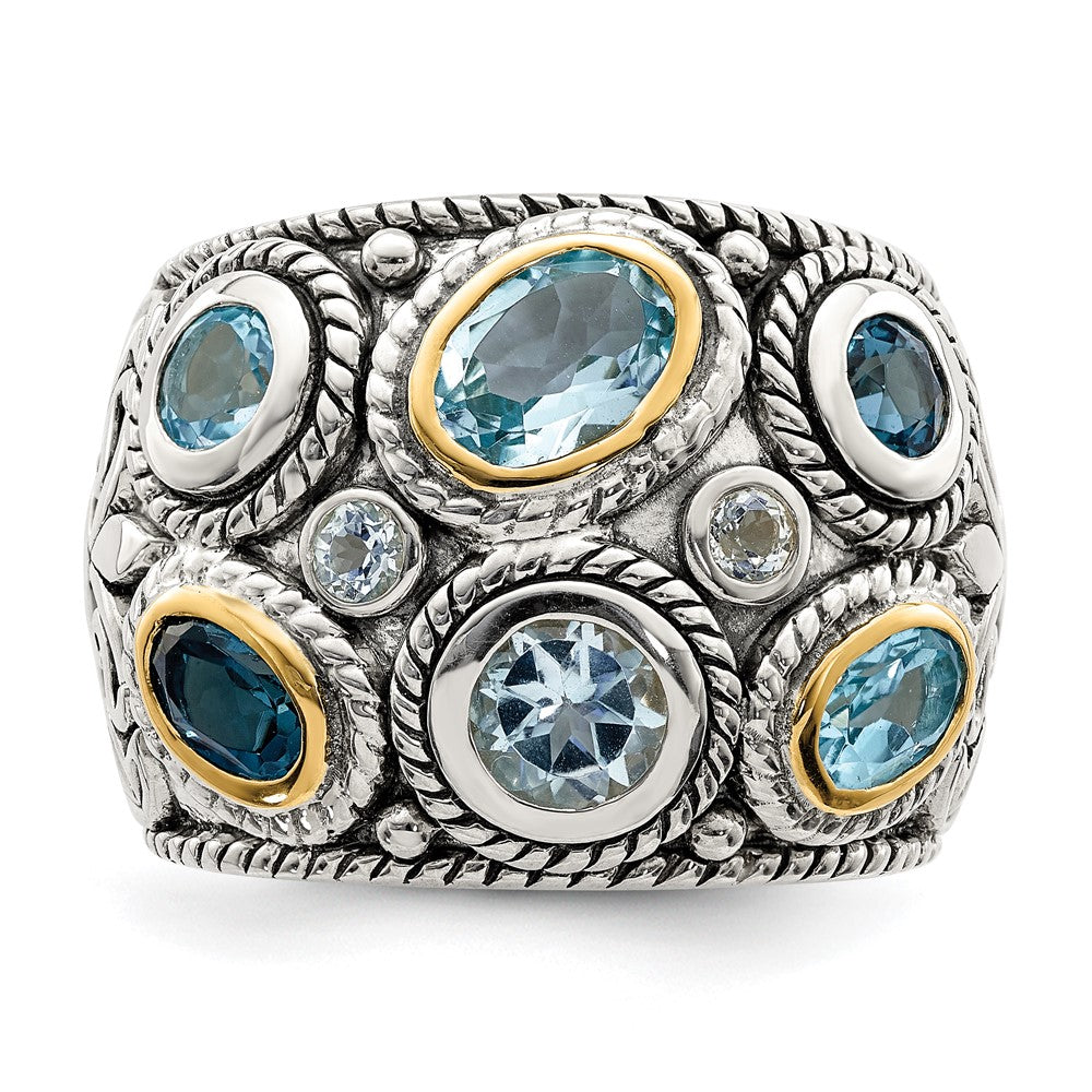 Sterling Silver w/14k Gold and Blue Topaz Fancy Ring