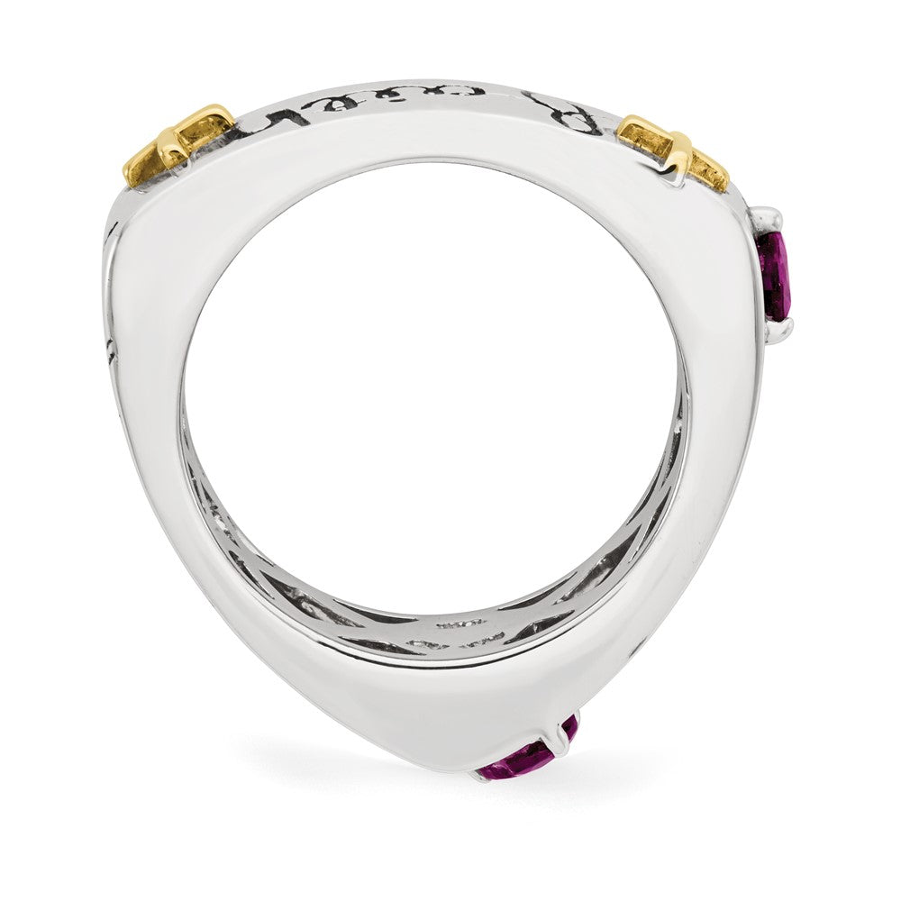 Sterling Silver w/14k Rhodolite Garnet Faith Hope Love Ring