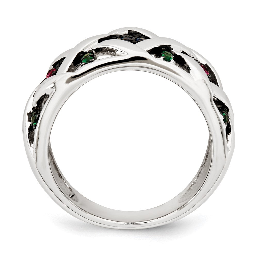 Sterling Silver Synthetic Ruby& Synthetic Blue & Green Spinel Ring