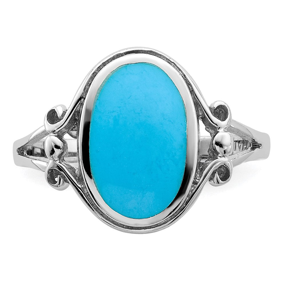 Sterling Silver Rhodium-plated Polished Synthetic Turquoise Ring