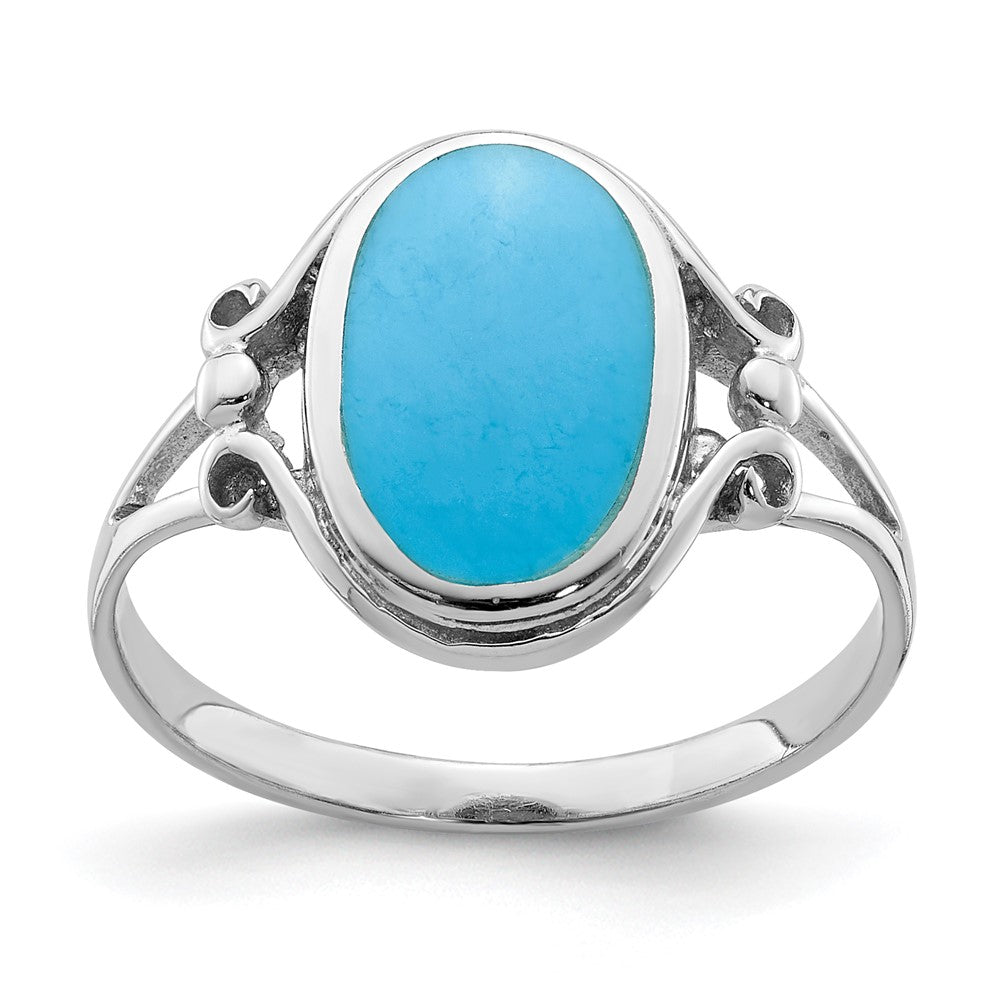 Sterling Silver Rhodium-plated Polished Synthetic Turquoise Ring