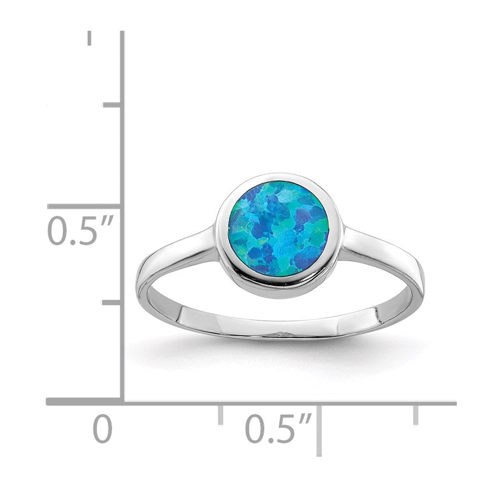 Sterling Silver Rhodium-plated Polished Round Synthetic Opal Ring