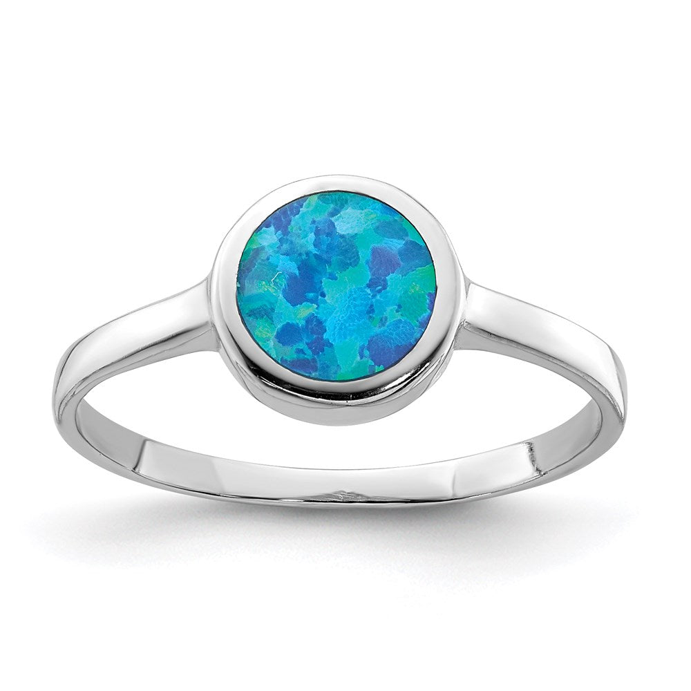 Sterling Silver Rhodium-plated Polished Round Synthetic Opal Ring