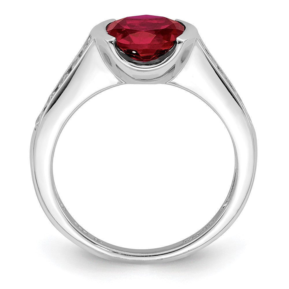 Sterling Silver Rhodium-plated Synthetic Ruby and CZ Bezel Ring