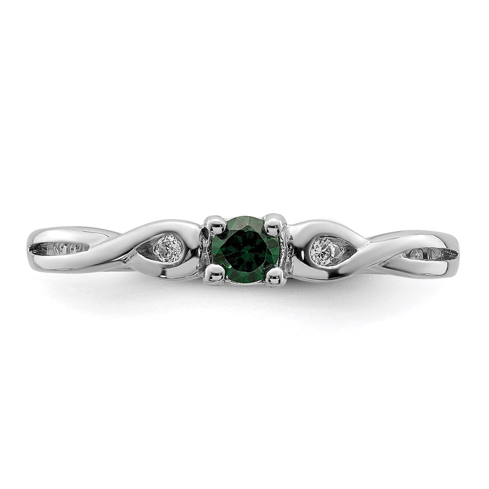 Sterling Silver Rhodium-plated Green & White CZ Ring