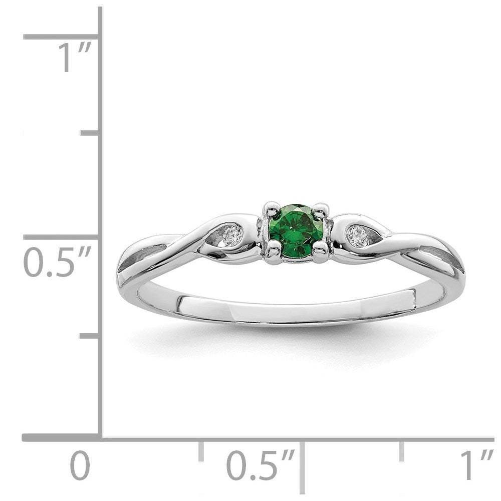 Sterling Silver Rhodium-plated Green & White CZ Ring