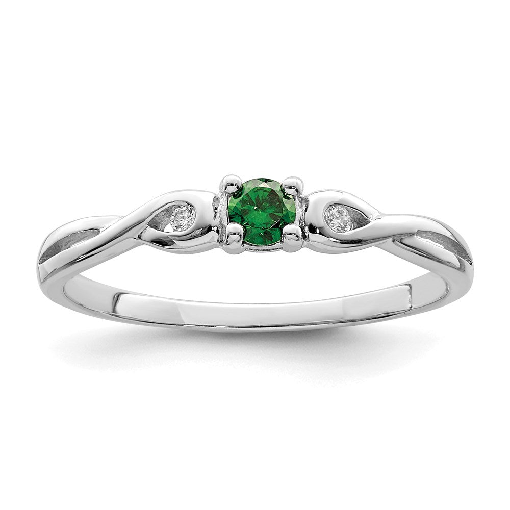 Sterling Silver Rhodium-plated Green & White CZ Ring