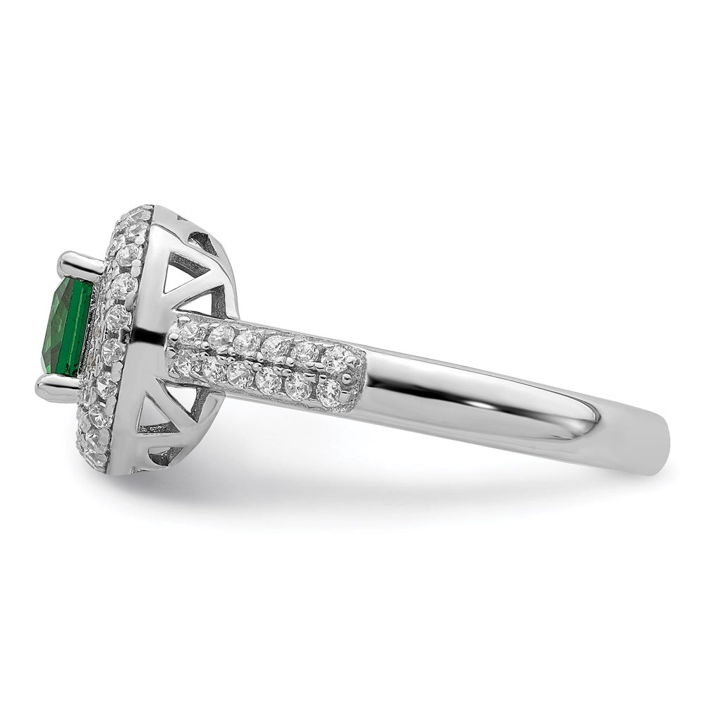 Sterling Silver Rhodium-plated White & Green CZ Ring