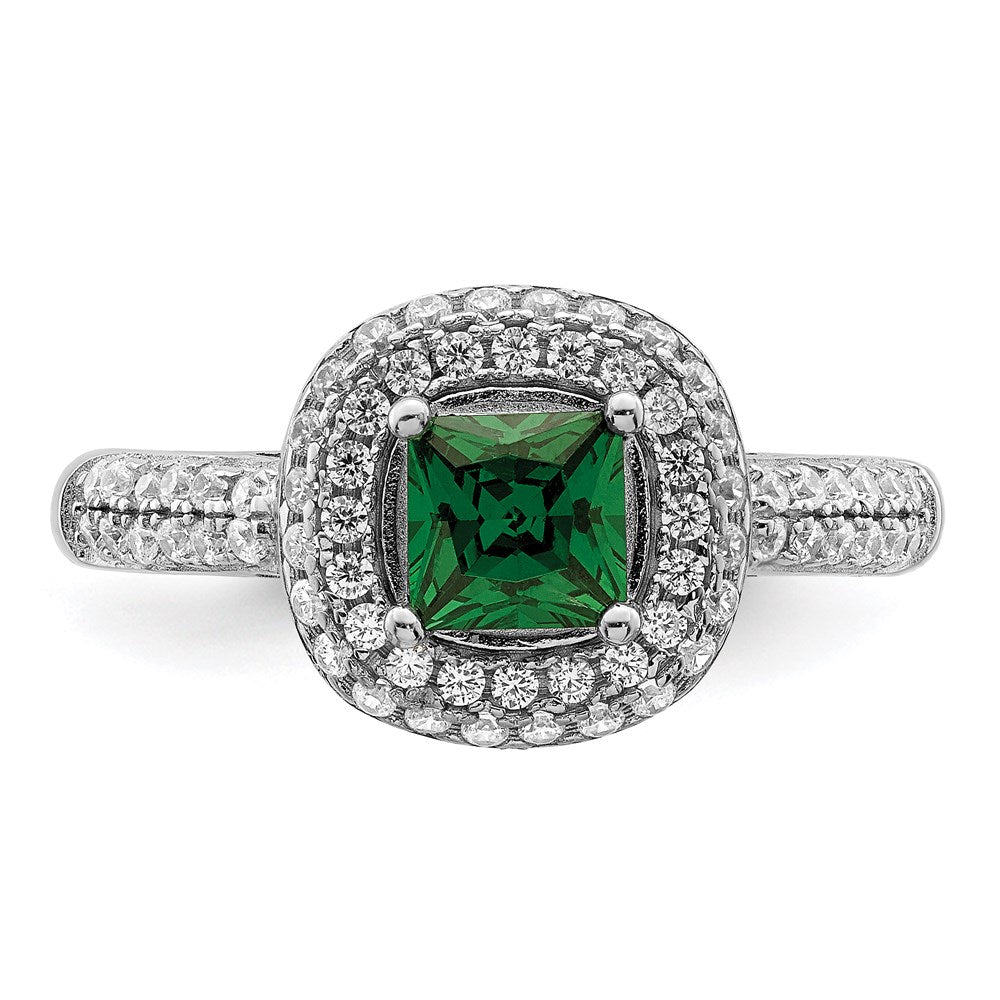 Sterling Silver Rhodium-plated White & Green CZ Ring