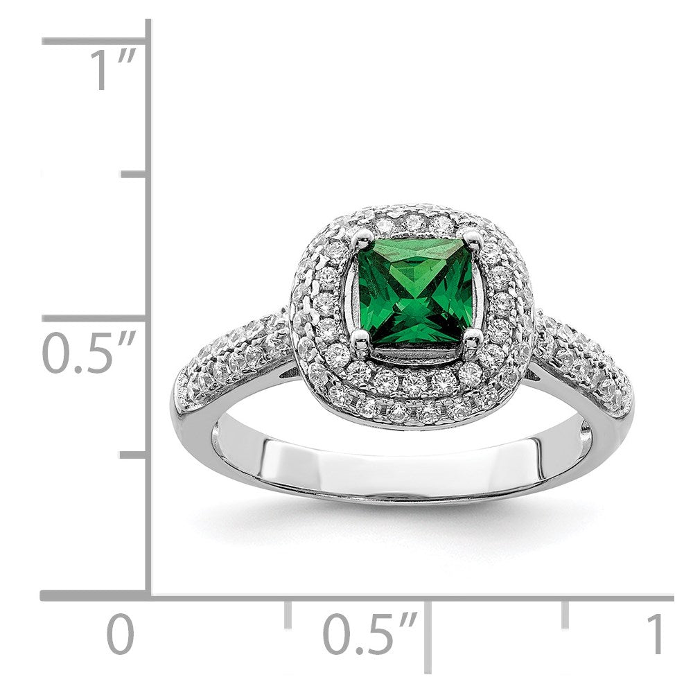 Sterling Silver Rhodium-plated White & Green CZ Ring