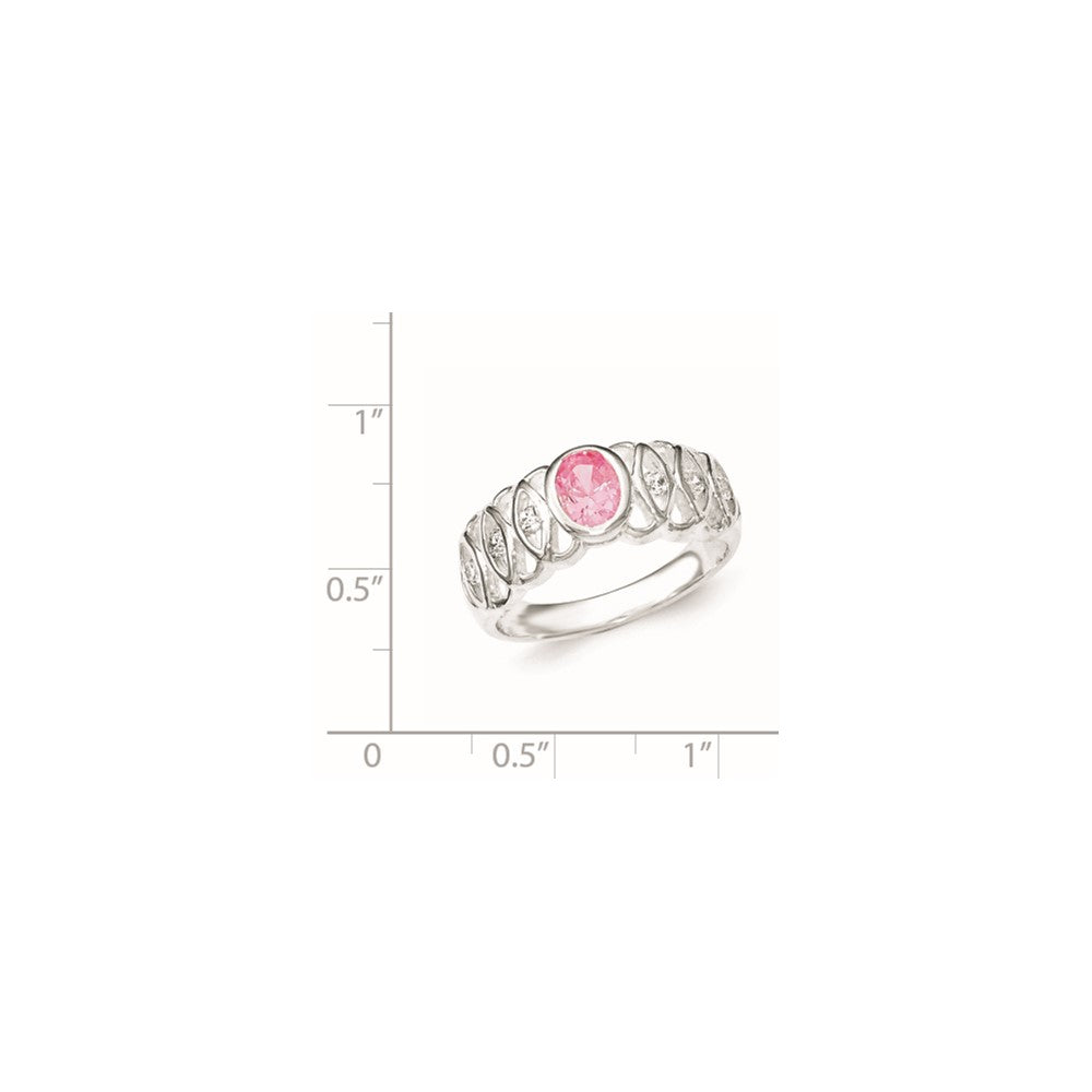 Sterling Silver Pink CZ Oval Ring