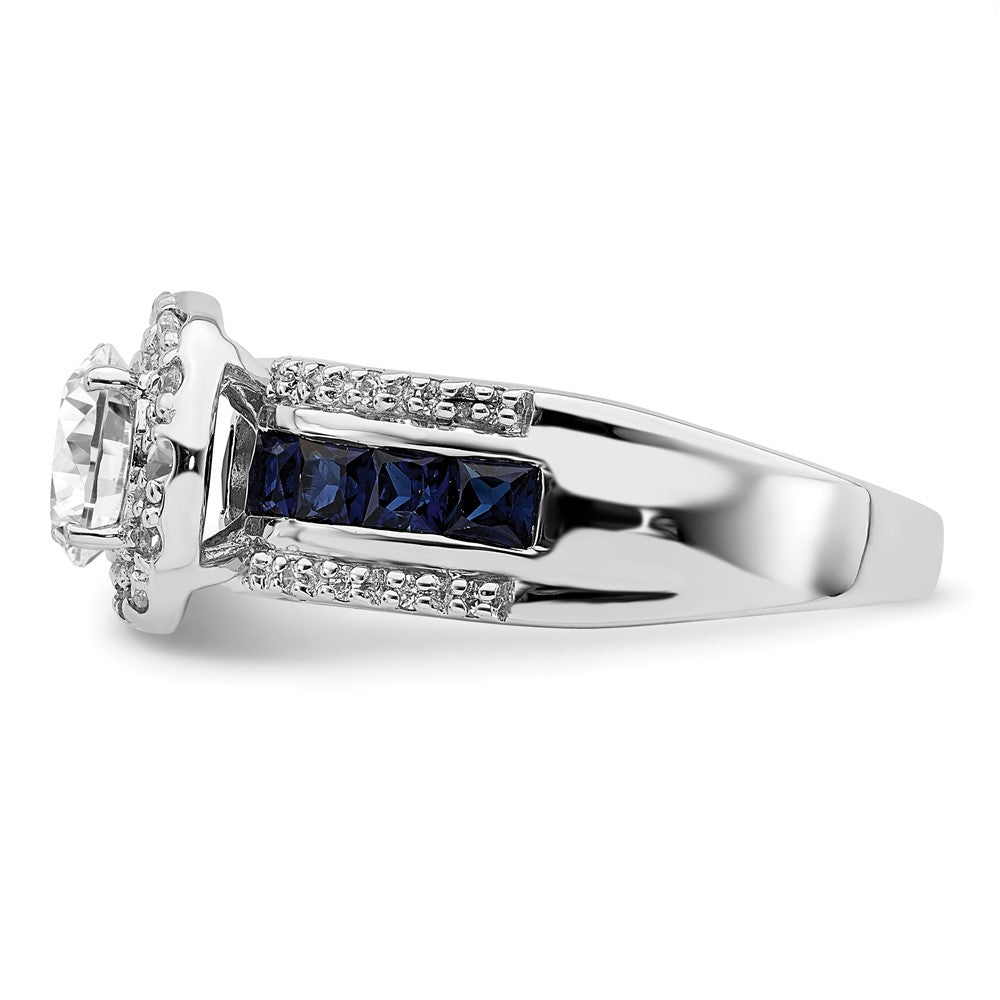 Sterling Silver Rhodium-plated CZ and Lab Created Sapphire Ring