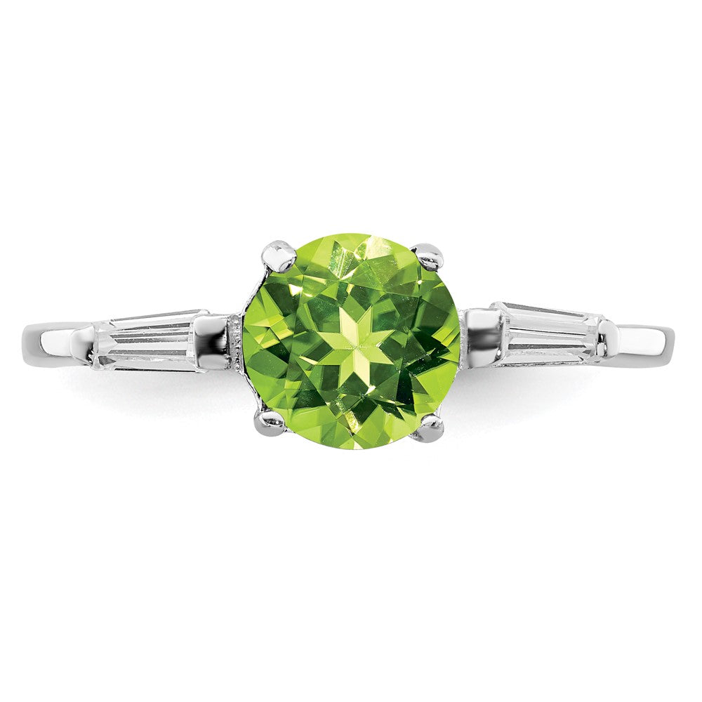 Sterling Silver Rhodium Peridot & CZ Ring