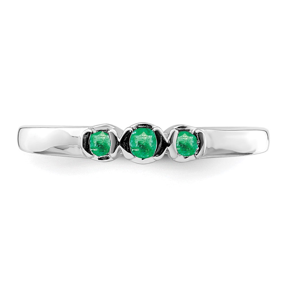 Sterling Silver Rhodium-plated Polished Emerald 3 Stone Ring