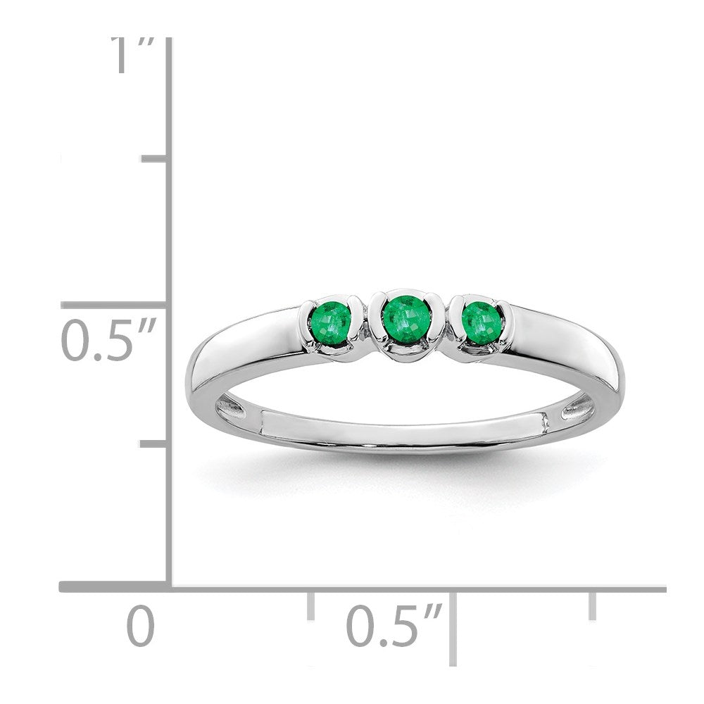 Sterling Silver Rhodium-plated Polished Emerald 3 Stone Ring