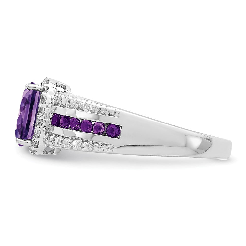 Sterling Silver Rhodium-plated Polished Amethyst & White Topaz Ring