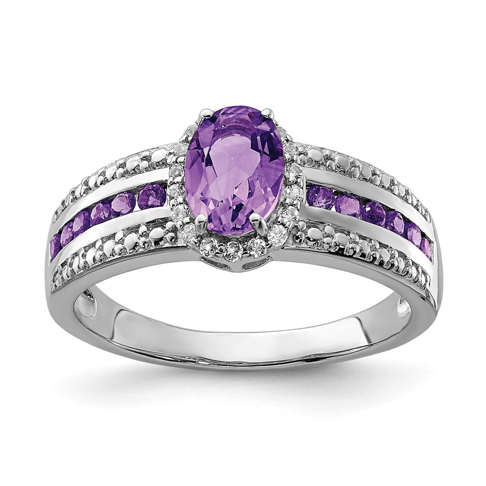 Sterling Silver Rhodium-plated Polished Amethyst & White Topaz Ring