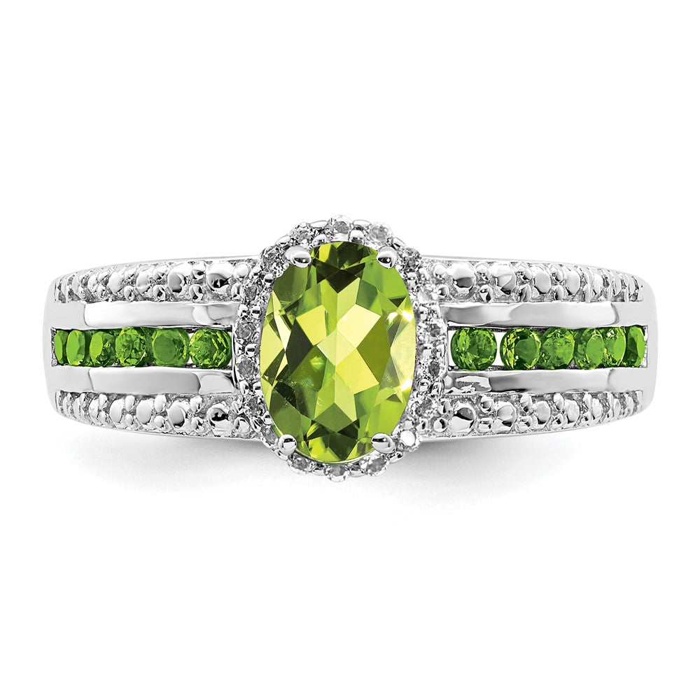 Sterling Silver Rhodium Polished Peridot & White Topaz Ring