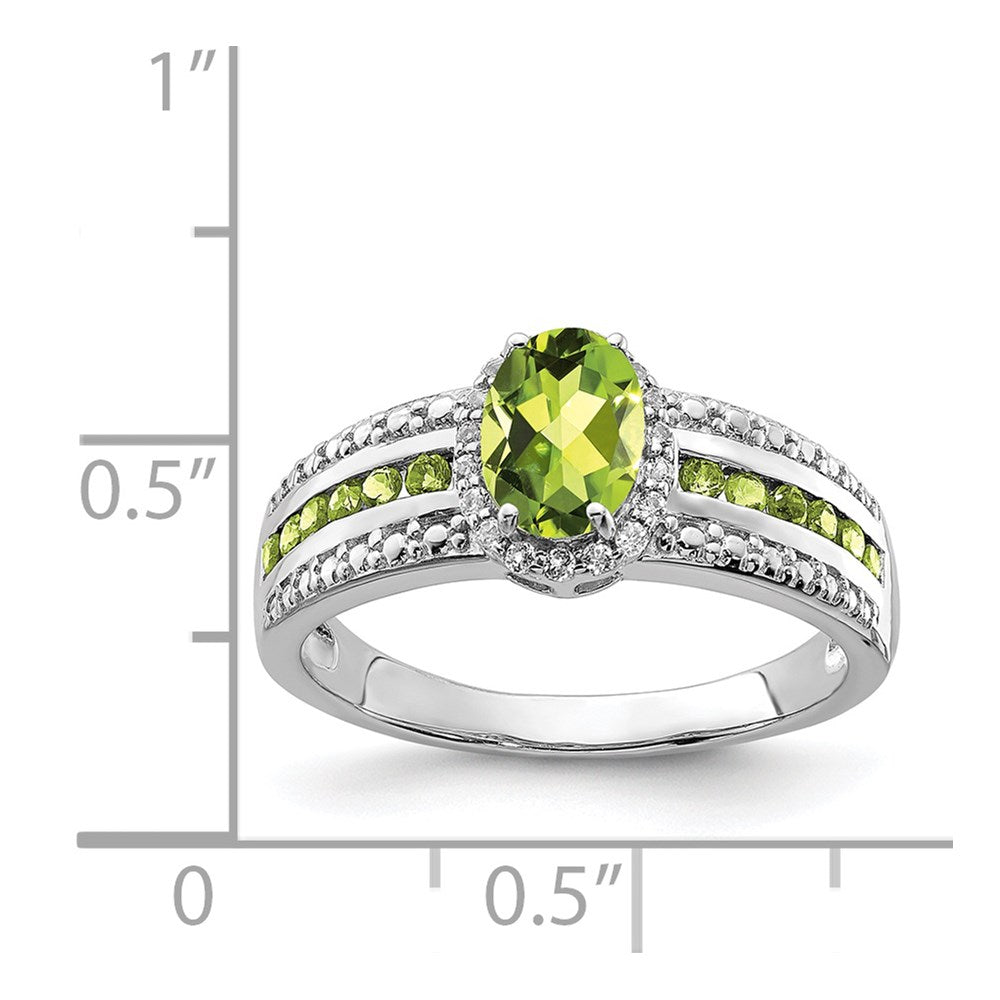 Sterling Silver Rhodium Polished Peridot & White Topaz Ring