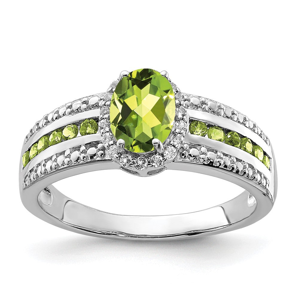 Sterling Silver Rhodium Polished Peridot & White Topaz Ring