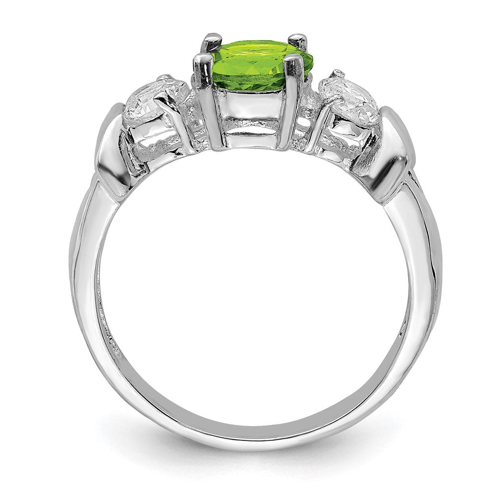 Sterling Silver Rhodium Peridot & CZ Ring