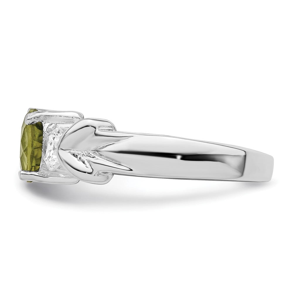 Sterling Silver Rhodium Peridot & CZ Ring