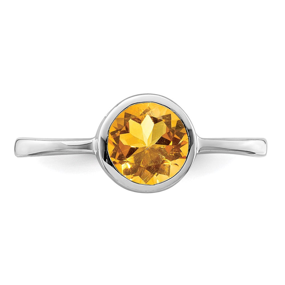 Sterling Silver Rhodium-plated Polished Citrine Round Ring