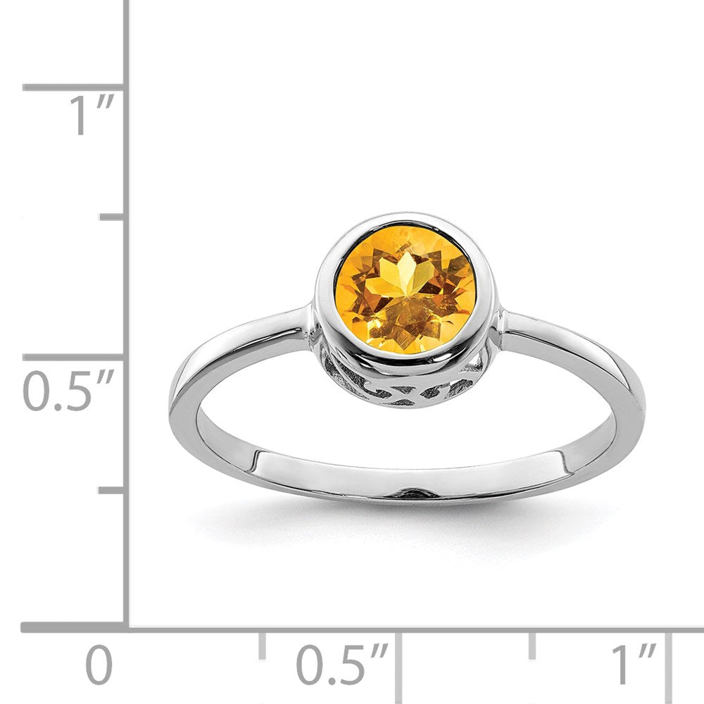 Sterling Silver Rhodium-plated Polished Citrine Round Ring