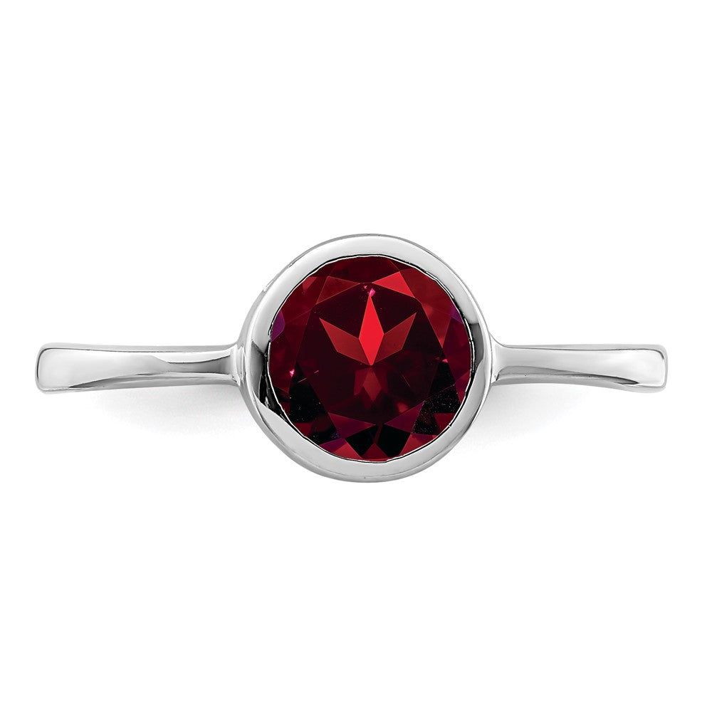 Sterling Silver Rhodium-plated Polished Garnet Round Ring