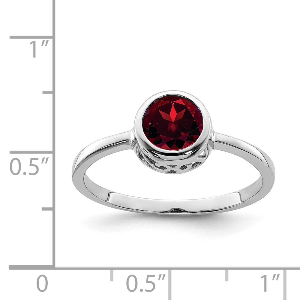 Sterling Silver Rhodium-plated Polished Garnet Round Ring