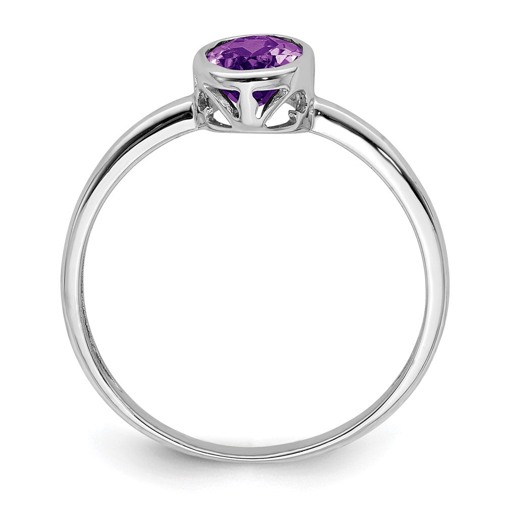 Sterling Silver Rhodium-plated Polished Amethyst Oval Ring